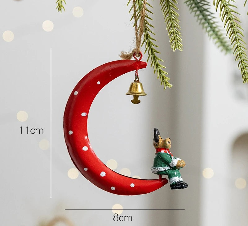 Christmas Metal Ornaments Set with Snowman Santa Reindeer Hanging Decor for Xmas Tree