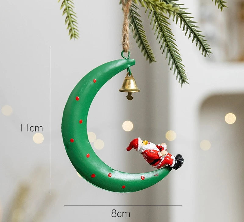 Christmas Metal Ornaments Set with Snowman Santa Reindeer Hanging Decor for Xmas Tree