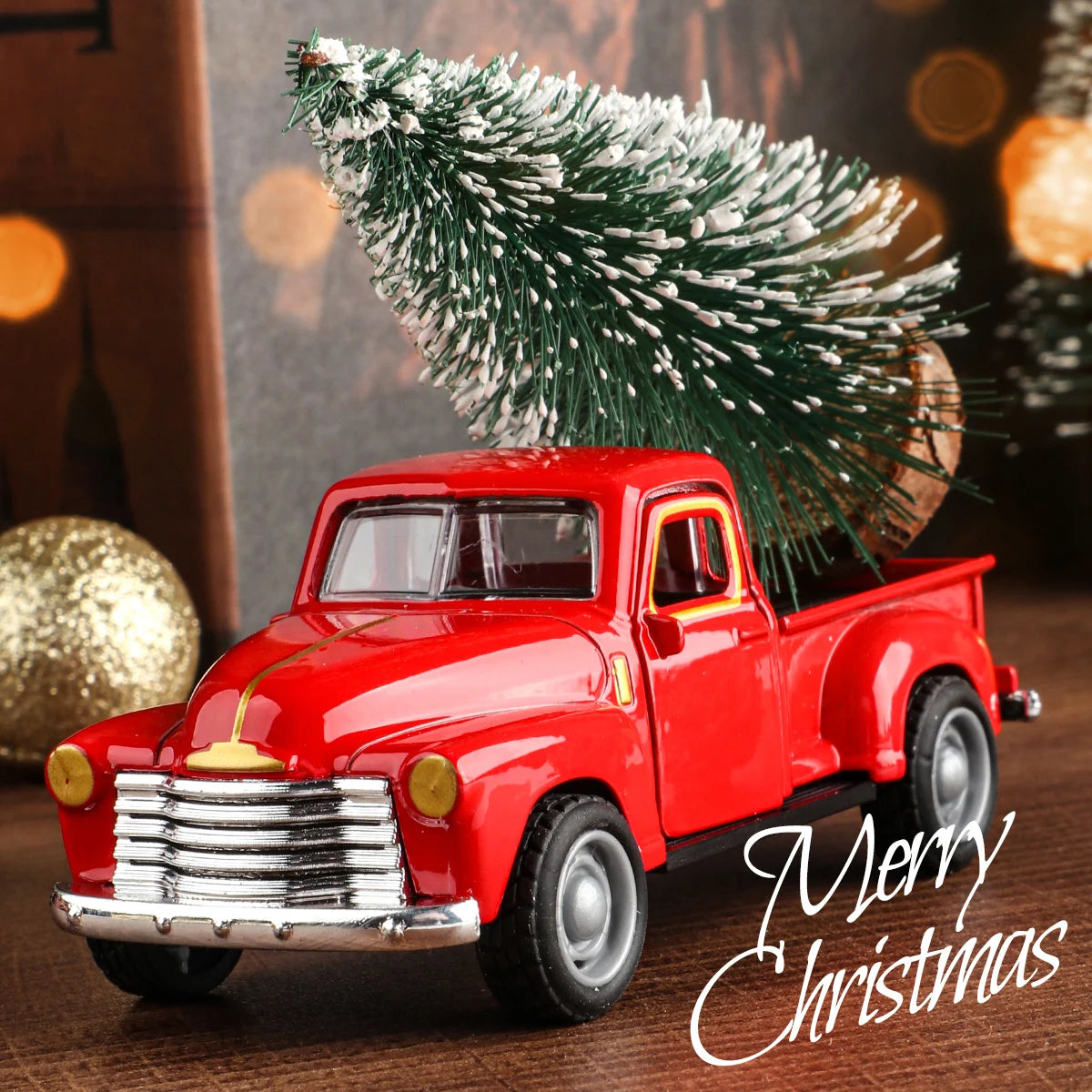 Mini truck+Christmas tree 2-piece ornament set; decoration; living room and office desk