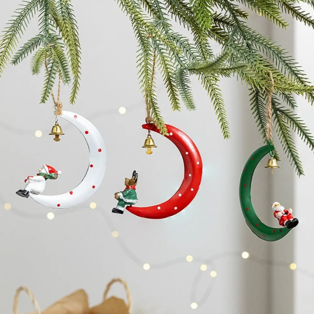 Christmas Metal Ornaments Set with Snowman Santa Reindeer Hanging Decor for Xmas Tree