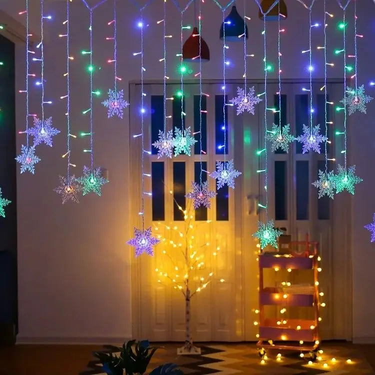 3.2M Christmas Snowflakes LED String Lights Flashing Fairy Curtain Lights Waterproof