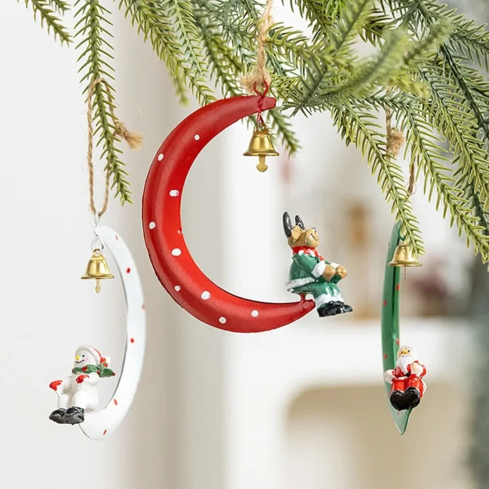 Christmas Metal Ornaments Set with Snowman Santa Reindeer Hanging Decor for Xmas Tree