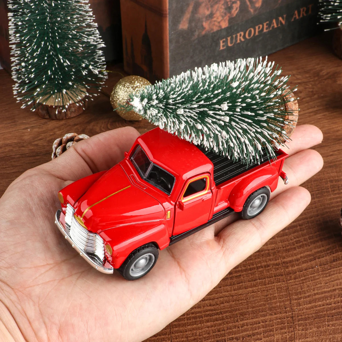 Mini truck+Christmas tree 2-piece ornament set; decoration; living room and office desk