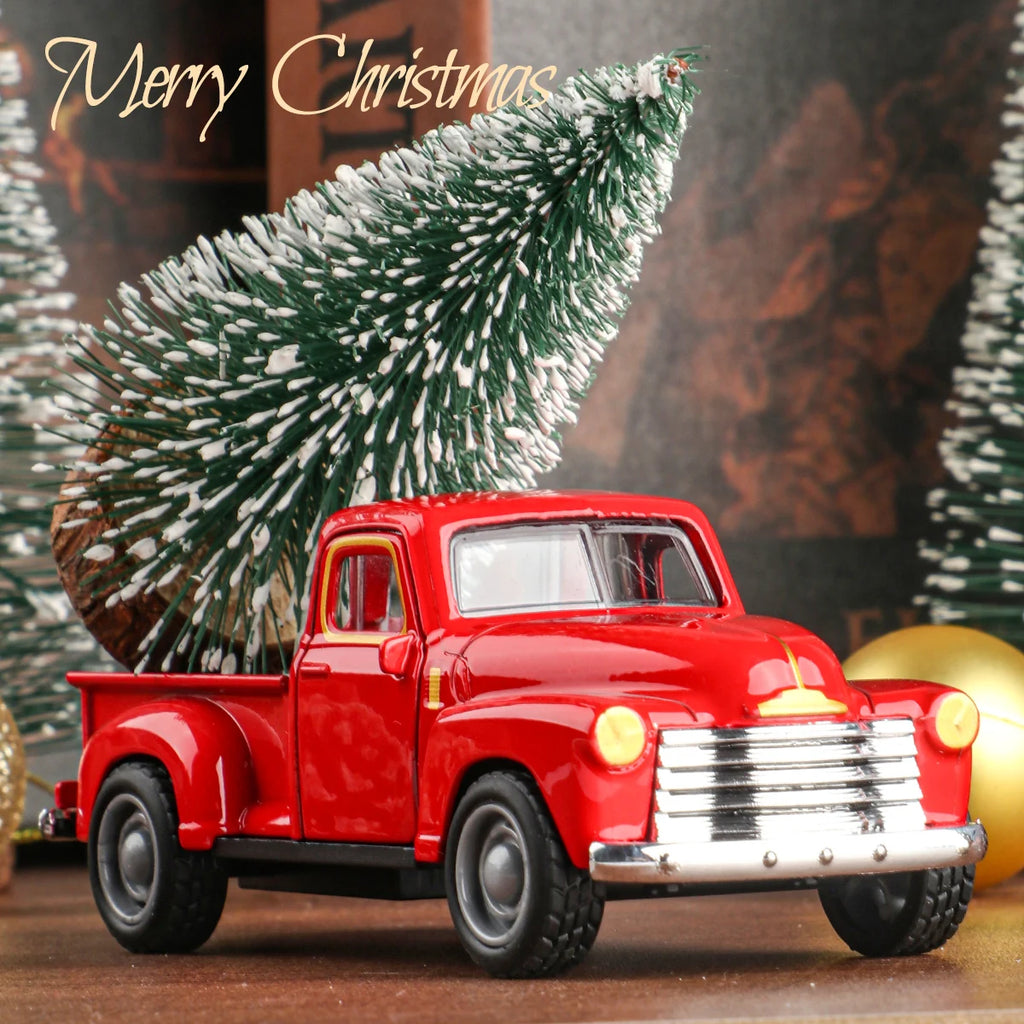 Mini truck+Christmas tree 2-piece ornament set; decoration; living room and office desk
