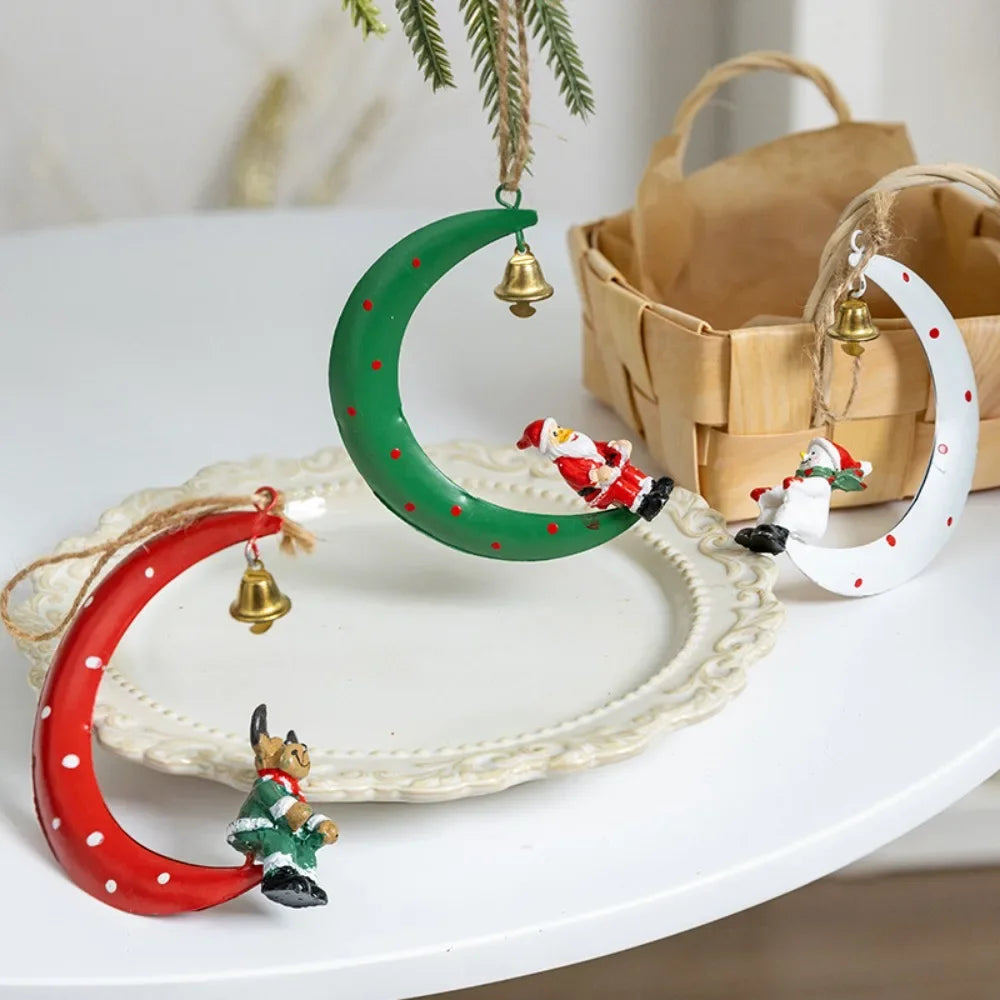 Christmas Metal Ornaments Set with Snowman Santa Reindeer Hanging Decor for Xmas Tree