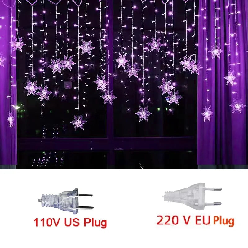 3.2M Christmas Snowflakes LED String Lights Flashing Fairy Curtain Lights Waterproof