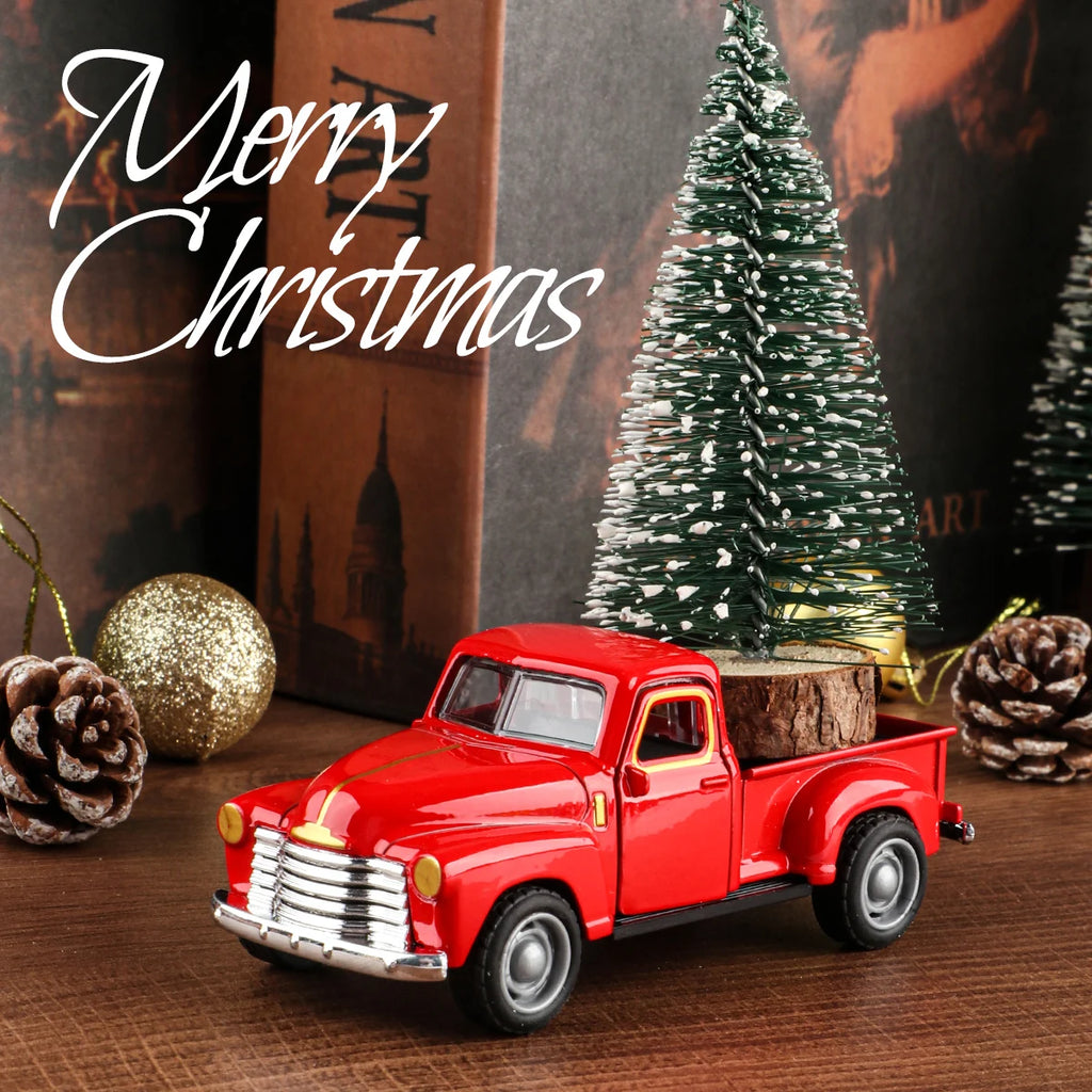 Mini truck+Christmas tree 2-piece ornament set; decoration; living room and office desk