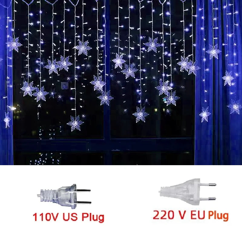 3.2M Christmas Snowflakes LED String Lights Flashing Fairy Curtain Lights Waterproof