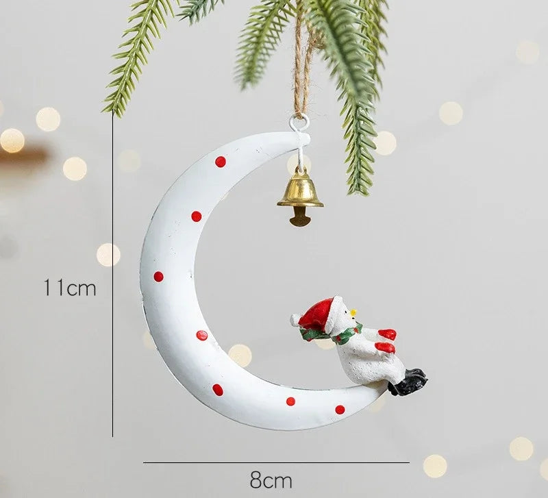 Christmas Metal Ornaments Set with Snowman Santa Reindeer Hanging Decor for Xmas Tree